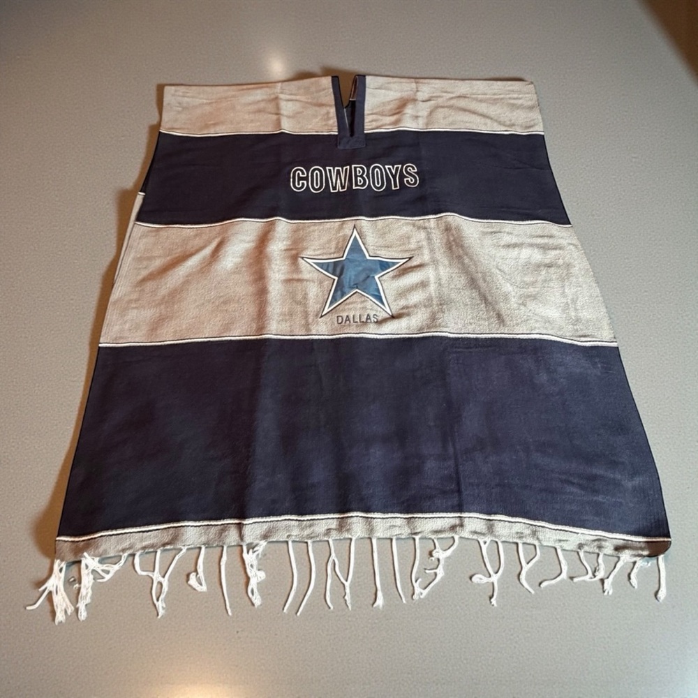 DALLAS COWBOYS PONCHO COVER-UP NAVY GRAY STRIPED FRINGE ONE SIZE